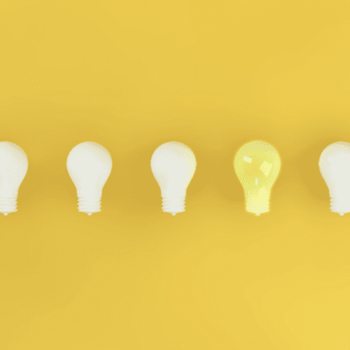 high concept marketing image of light bulbs in a row representing ideas